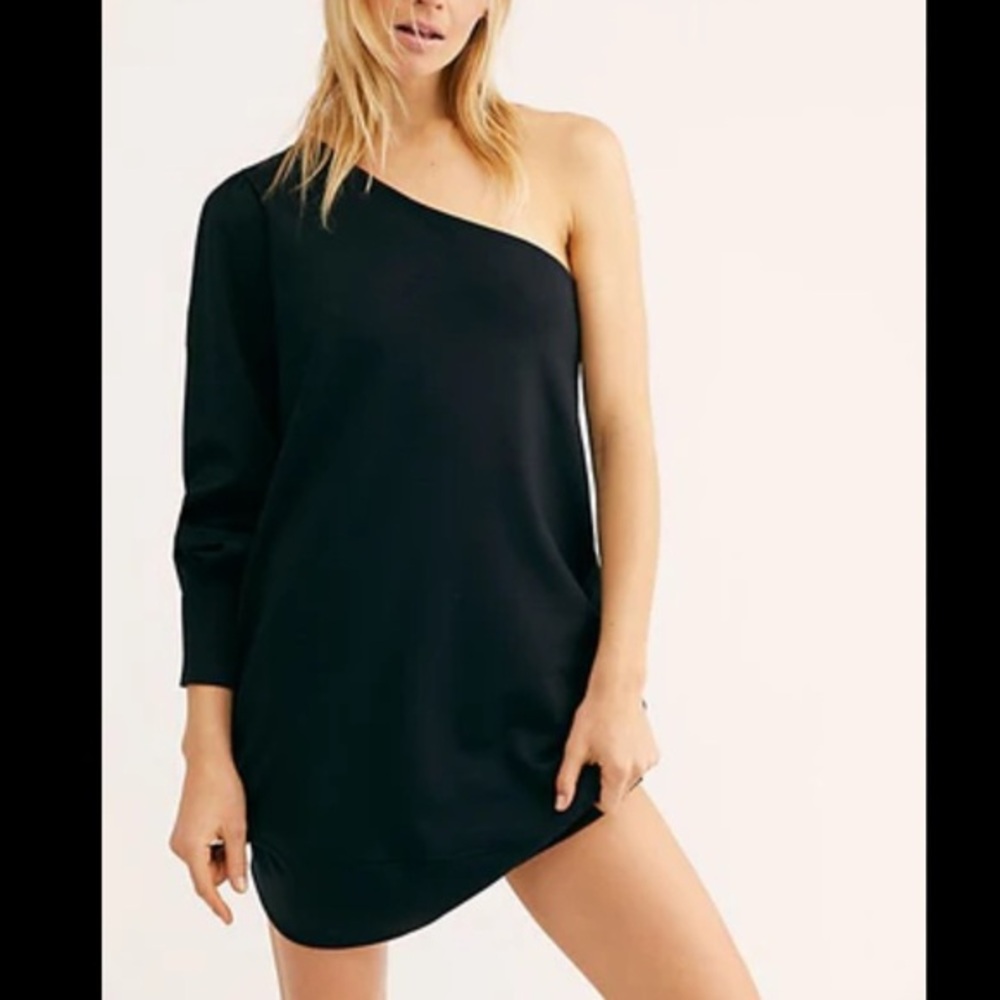 NWT Free People Cold Shoulder Swearshirt Comfy Sexy Black One-Shoulder Dress